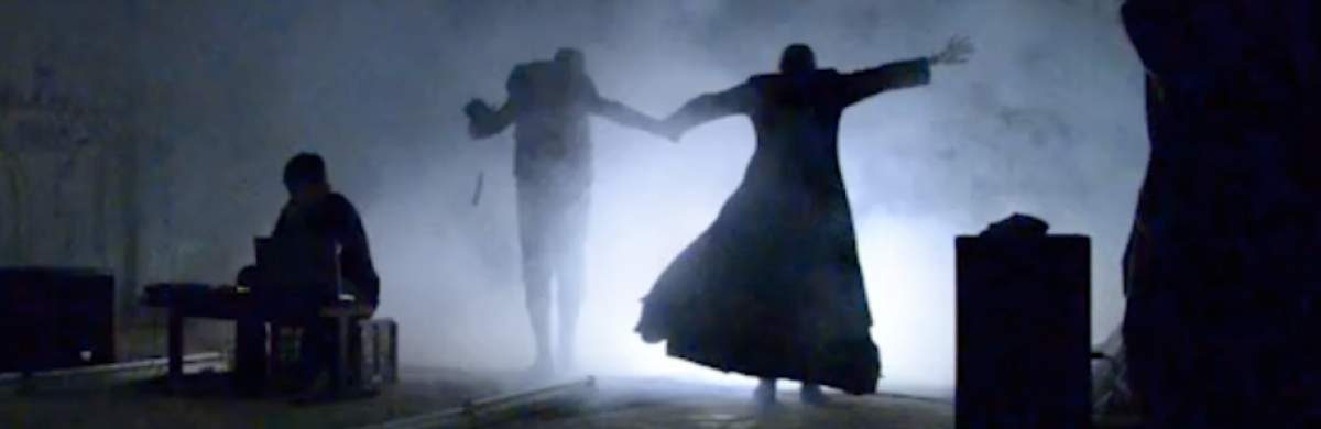 Woyzeck! 2 actors, 1 Dj, 4 Speakers, 18 neon-lights